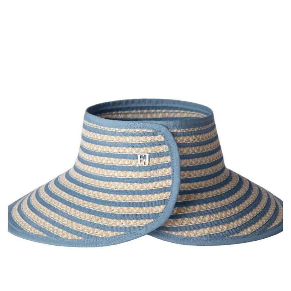 Eric Javits Brooke Blue Cream Mix Wide Brim Packable Visor Hat - Picture 1 of 8
